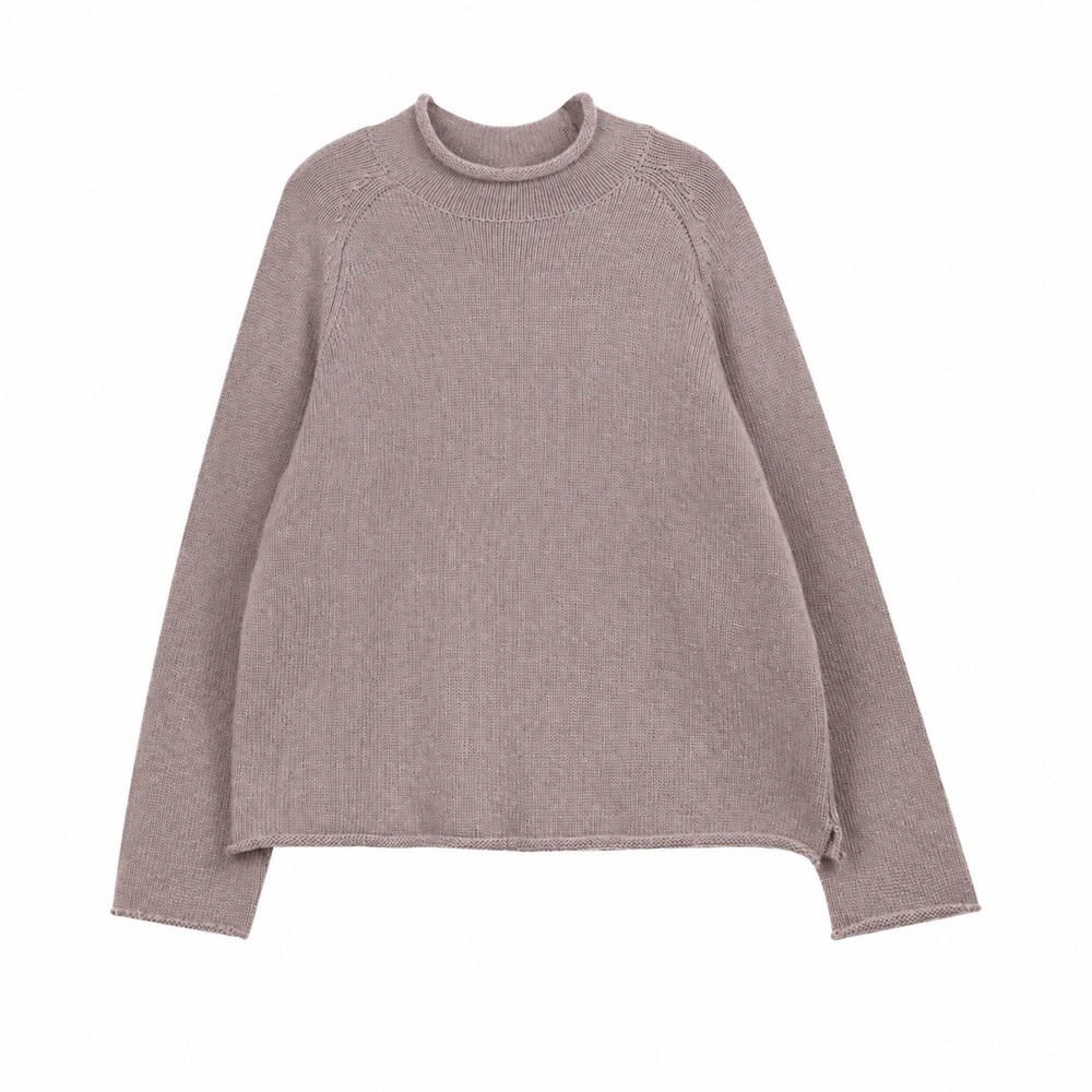 Womens Oversized Mock Neck Knit‎ Sweater Khaki Large Raglan Sleeve Slit Hem